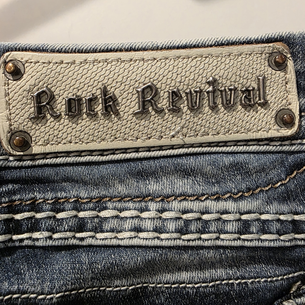 Rock Revival Denim Barby Ankle Skinny Jeans Fleur-De-Lis Embellished Blue 25x27 - Picture 12 of 16